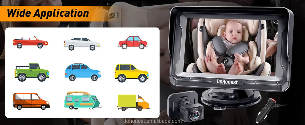 Baby Car Camera for Safety HD 1080P - Rear-facing, Night Vision, Adjustable Viewing Angle, Anti-Glare Display