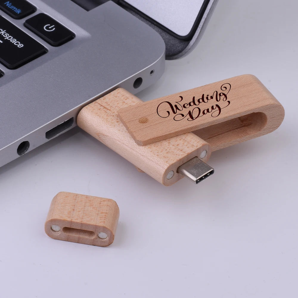2 in 1 OTG Usb Flash Drive Wooden Flashdisk 16gb 32gb 64gb Type C Mobile Phone USB Memory Storage Stick