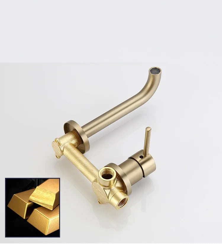 Wall Mounted Spout Basin Faucet Solid Brass Brushed Rose Gold Bathroom Bathtub Shower Mixer For Lavatory Sink Brushed gold Taps