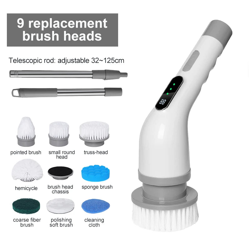 2025 New Cordless Cleaning Brush With Adjustable Extension Arm Waterproof IPX 7 Power Shower Scrubber for Bathroom, Tub,