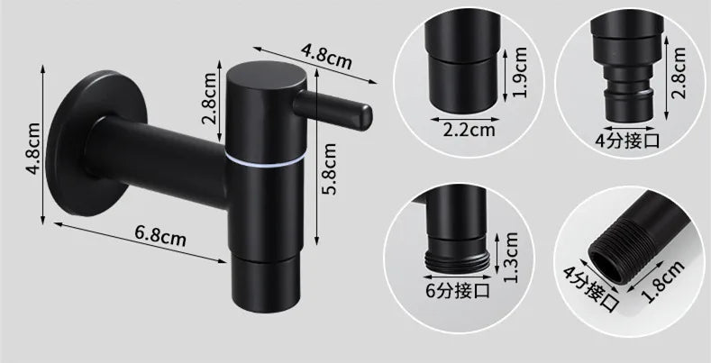Washing machine faucet Bidet Faucet Stainless Steel Bathroom faucet tap Single Cold garden Faucet Black outdoor mixer Small Tap