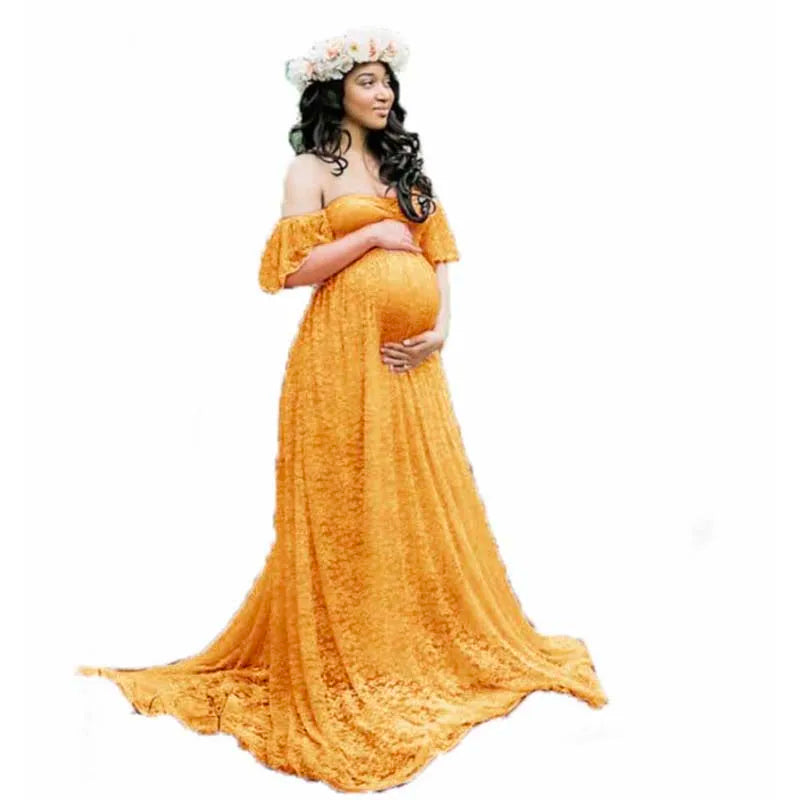 Top Sales Off Shoulder Tulle Elegant Slim Fit Gown Baby Shower Photography Maxi Maternity Dress Photoshoot DGPD-001