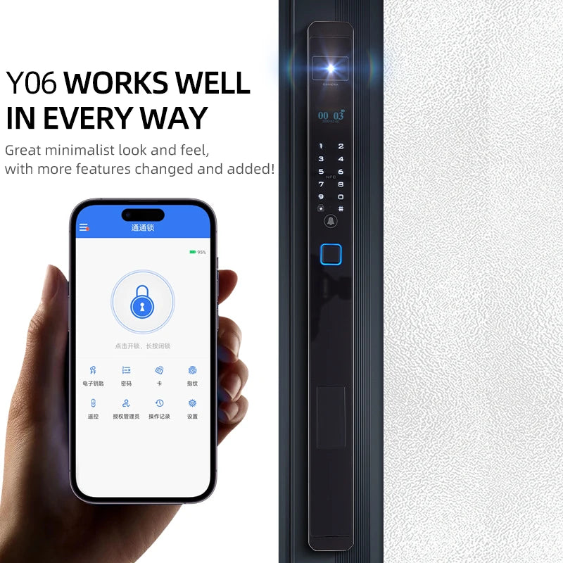 YAGU TTLOCK Broken Bridge Aluminum Door Ultra Narrow Ultra Thin Frame Face Recognition Palmprint Fully Automatic Smart Door Lock