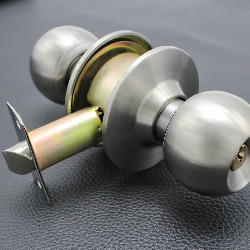 Cylindrical Knob Spherical Lock 304 Stainless Steel Brushed Round Ball Deadbolt Interior Door Lock