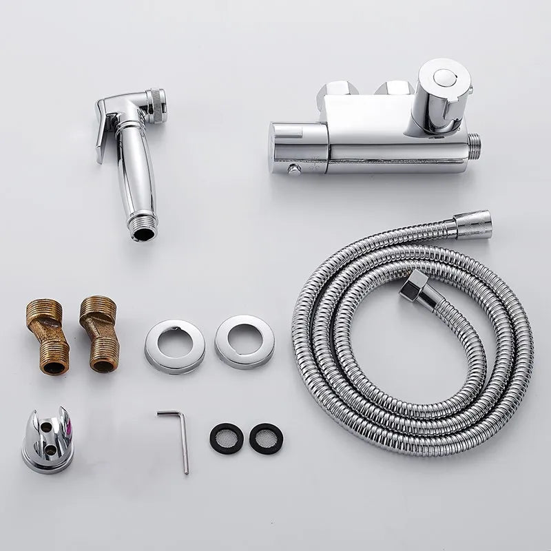 Thermostat Bidet Set Wall Mounted Bathroom Shower Toilet Portable Sprayer Kit Cold Hot Water Hygienic Shower Thermostatic Valve