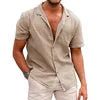 Summer New Men's Casual Lapel Solid Color Loose Short Sleeve Shirt Cotton Hemp Shirt