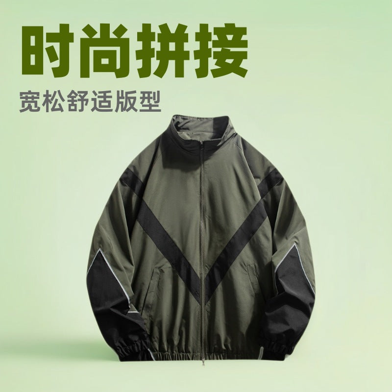 Russian Foreign Trade Trendy Brand Reflective Patchwork Stand-Up Collar Jacket Spring and Autumn Loose Sports Casual Jacket for Men
