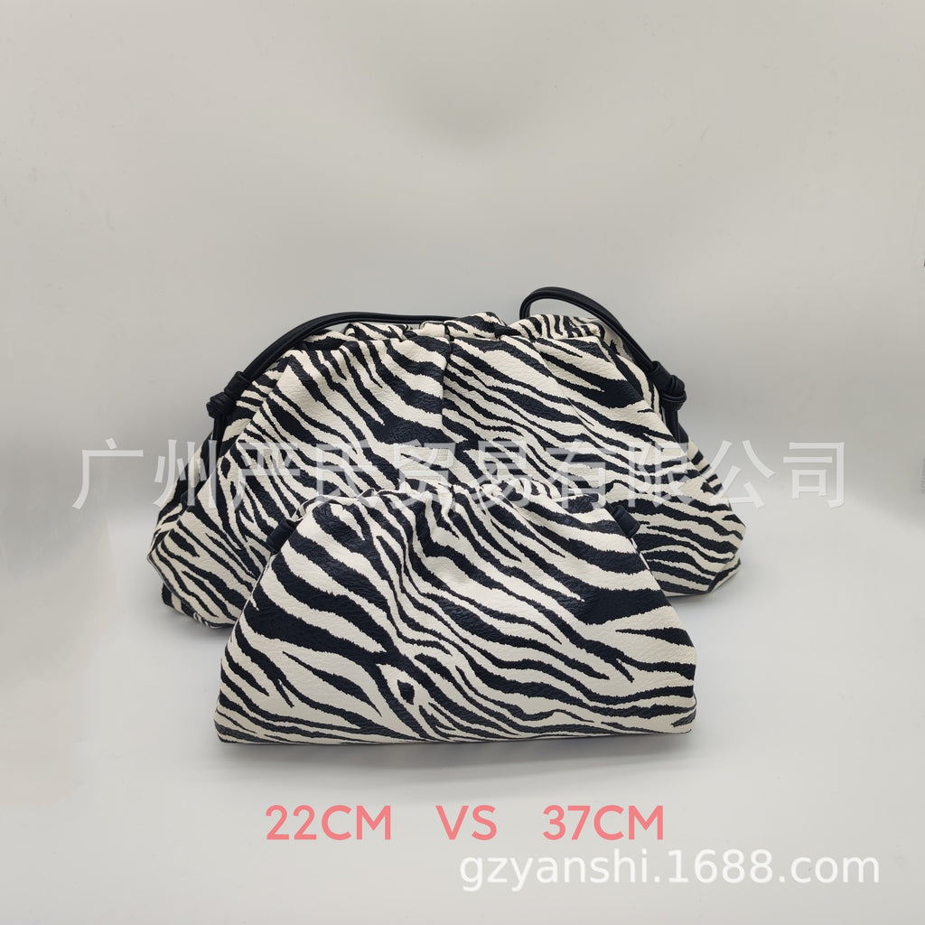 Zebra Pattern Cloud Bag Cross-border Women's Bag Pleated Dumpling Bag New Autumn and Winter Fashion Shoulder Crossbody Bag Hand-held Women's Bag