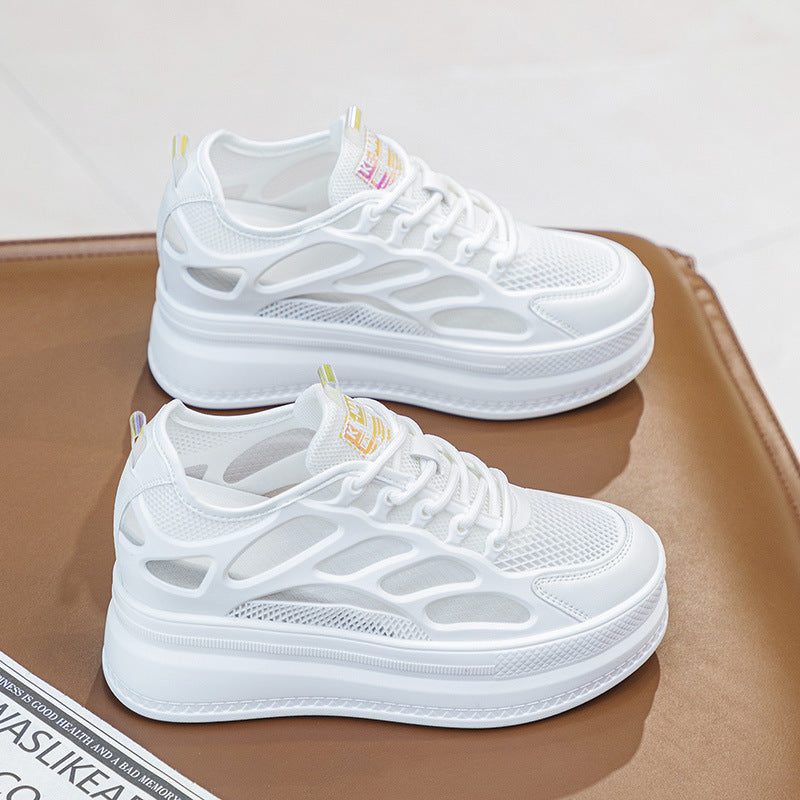 2025 Women's Shoes New Style Platform Thick-Soled Mesh Sports Casual Shoes Popular Internet Celebrity Breathable Trendy White Shoes Sandals