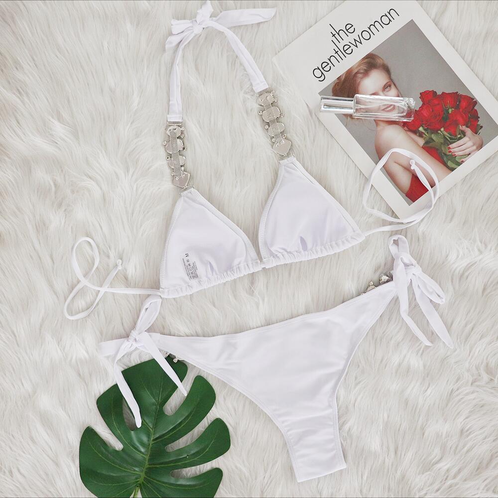 2022 European and American Sexy Bikini Plain Women's Split Strap Luxury Diamond Swimsuit Metal Chain Accessories Swimsuit