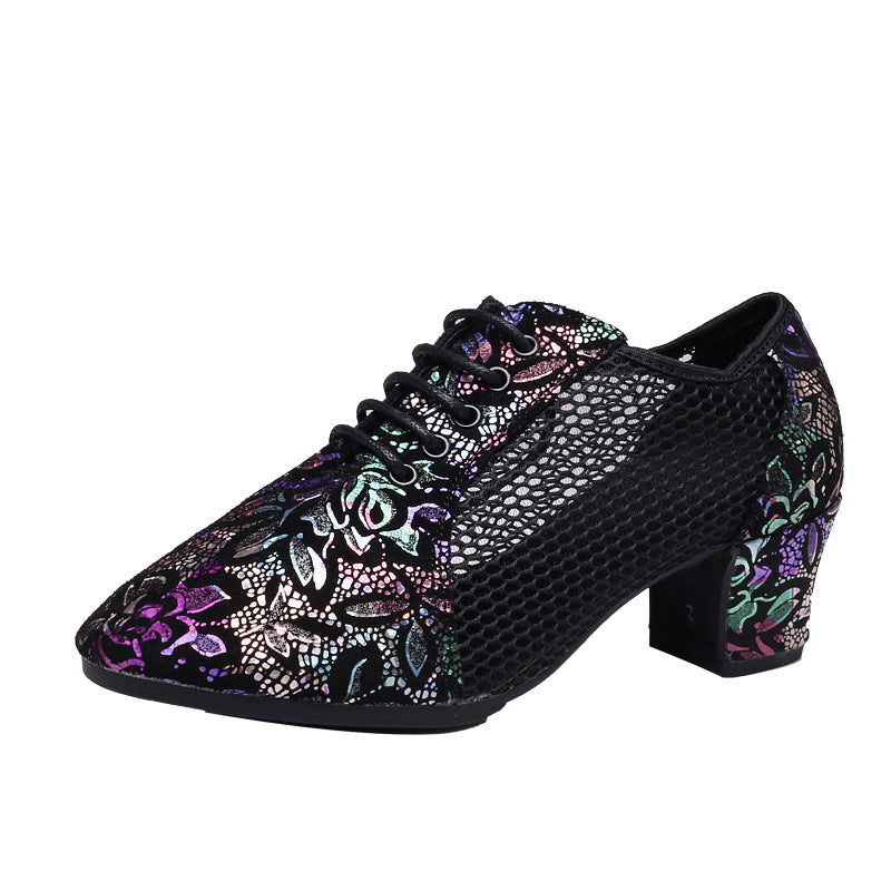 Leather Dance Shoes Latin Dance Shoes Adult Women's Middle-heel Teacher Shoes Cowhide Modern Dance Shoes Square Dance