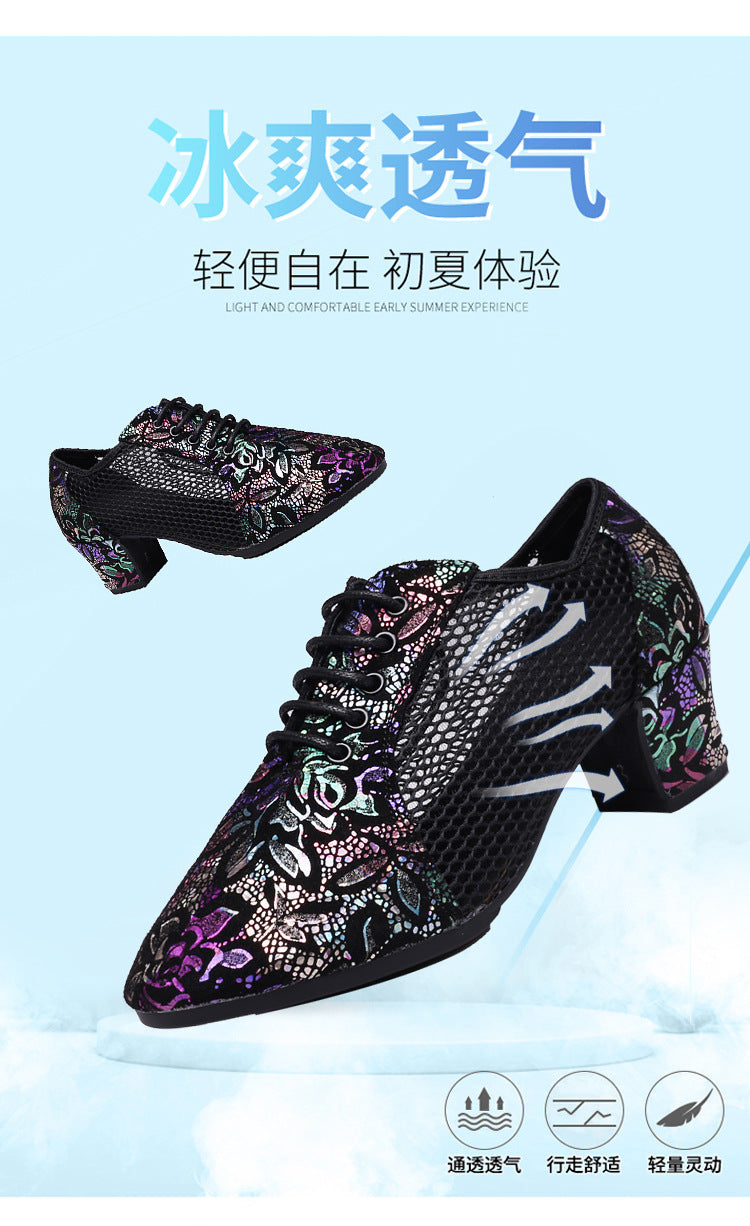 Leather Dance Shoes Latin Dance Shoes Adult Women's Middle-heel Teacher Shoes Cowhide Modern Dance Shoes Square Dance