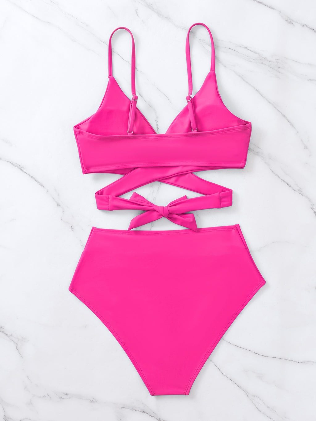 2025 New Bikini Cross-Border European and American Style Aliexpress Solid Color Tie-Up Sexy Bikini Two-Piece Swimsuit Swimwear for Women