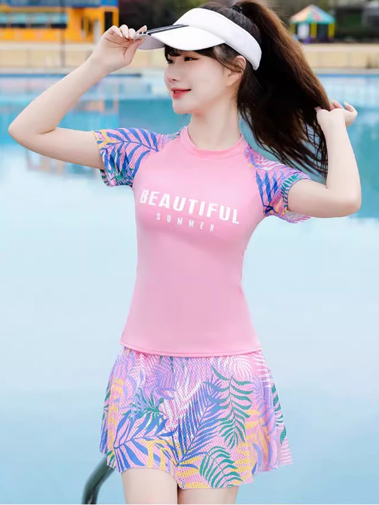 2025 Swimsuit Women's Split Conservative Belly-Covering Slimming Look Boxer Skirt Sports Style Student Hot Spring Korean Swimsuit