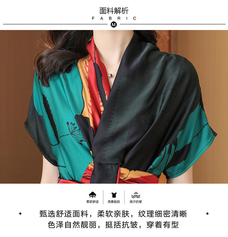 Simple Style Women's High-end Tea Break French dress Summer Short-sleeved 2022 Elegant Printed Large Dress