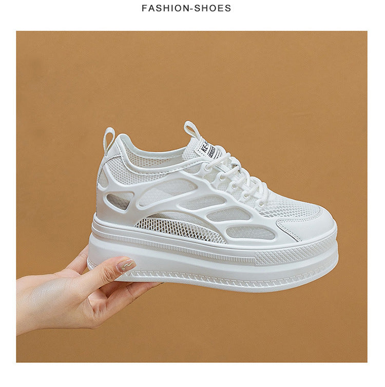 2025 Women's Shoes New Style Platform Thick-Soled Mesh Sports Casual Shoes Popular Internet Celebrity Breathable Trendy White Shoes Sandals