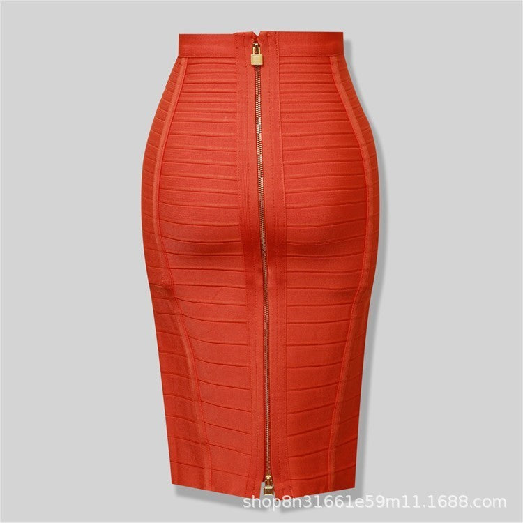 Amazon Aliexpress Best-Selling 16-Color Bandage Skirt Stripesd Zipper Double-Open Sexy High-Waist Hip Skirt Skirt