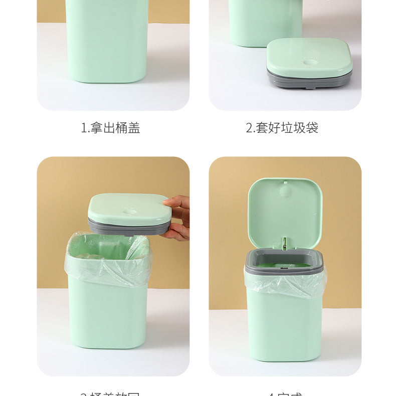 Small Desktop Trash Can for Home Office High-End Dormitory Press with Lid Mini Plastic Storage Trash Can