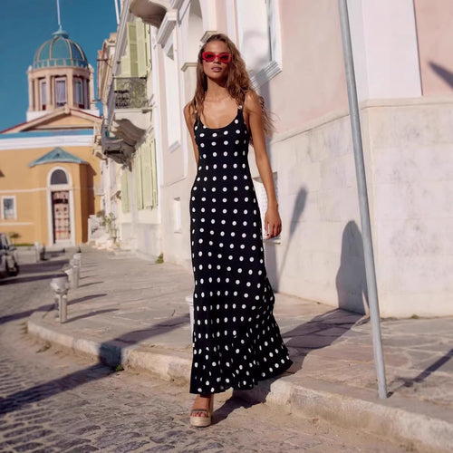 Summer Dress Polka Dot Printed Waist Controlled Sheath Sexy Ruffled