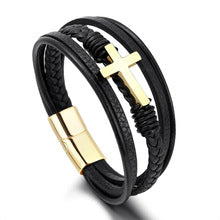 Cross-Border E-Commerce European and American Titanium Steel Lettering Old Pattern Cowhide Rope Bracelet Stainless Steel Magnetic Buckle Male and Female Couple Bracelet