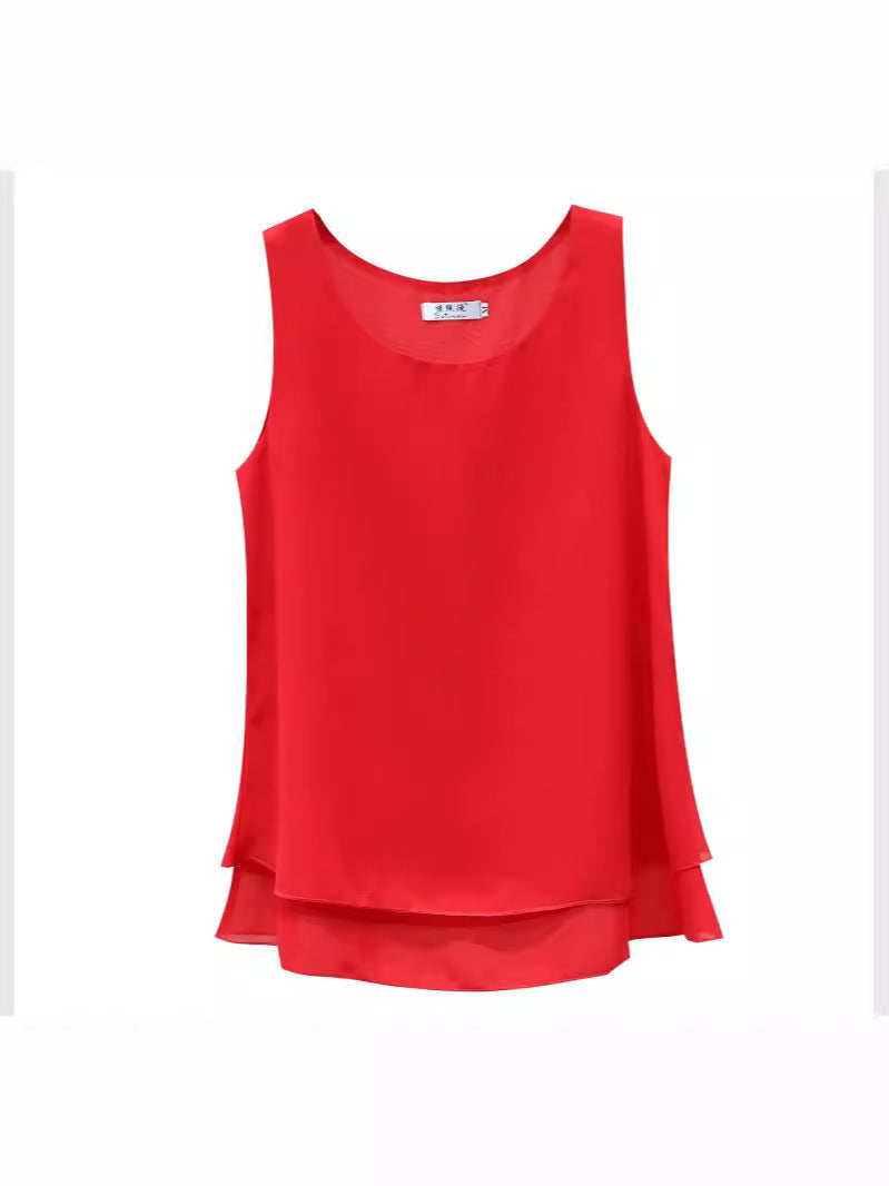 Chiffon Inner Double Small Camisole Black Sleeveless Top Base Shirt Women's Outer Wear Inner Wear Loose Chiffon Shirt