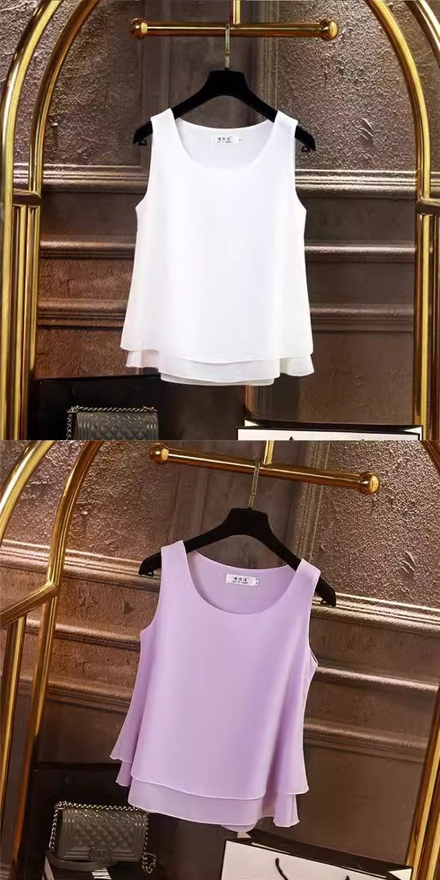 Chiffon Inner Double Small Camisole Black Sleeveless Top Base Shirt Women's Outer Wear Inner Wear Loose Chiffon Shirt