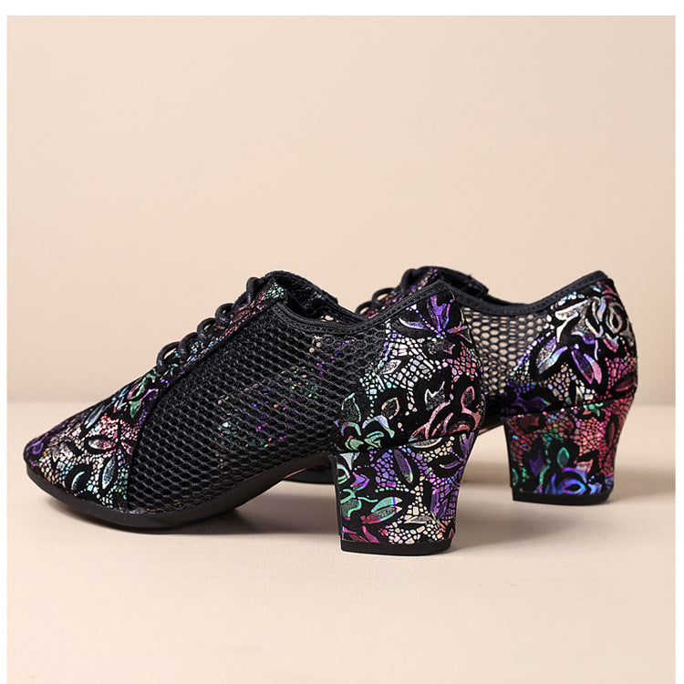 Leather Dance Shoes Latin Dance Shoes Adult Women's Middle-heel Teacher Shoes Cowhide Modern Dance Shoes Square Dance