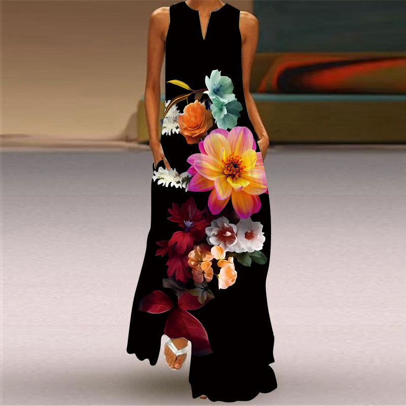 Cross-Border Women's Clothing Amazon Ebay 2026 New European and American Spring and Summer Fashion Printed Sexy Pocketed Long Dress