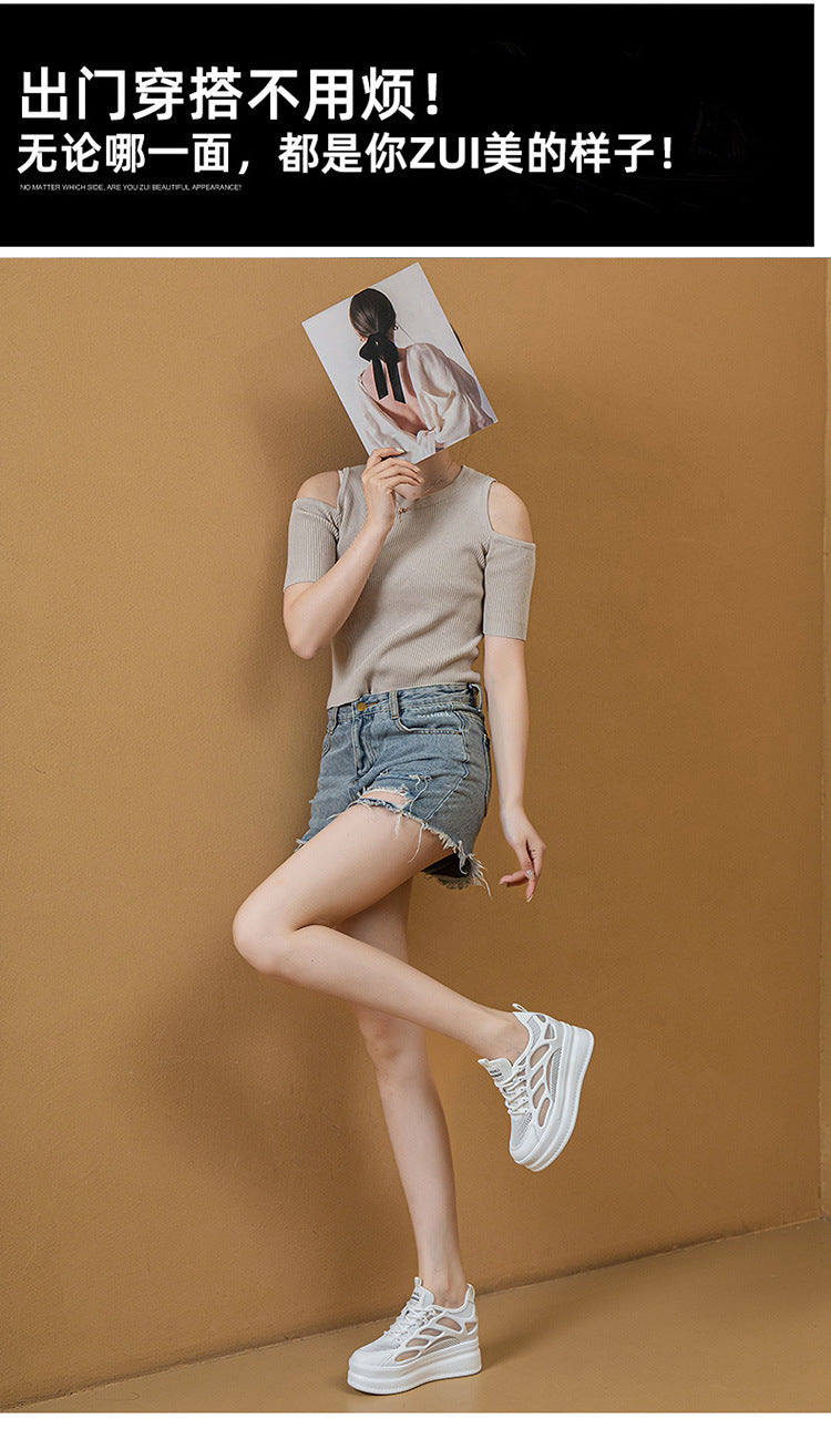 2025 Women's Shoes New Style Platform Thick-Soled Mesh Sports Casual Shoes Popular Internet Celebrity Breathable Trendy White Shoes Sandals