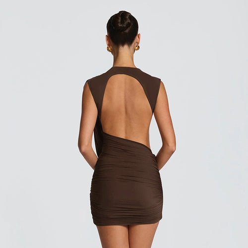 Women Clothing Summer Solid Color Casual Sleeveless Asymmetric Ribbon