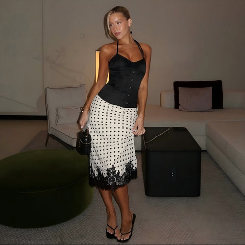 Summer Women Clothing Fashionable All Match Polka Dot Printed Lace