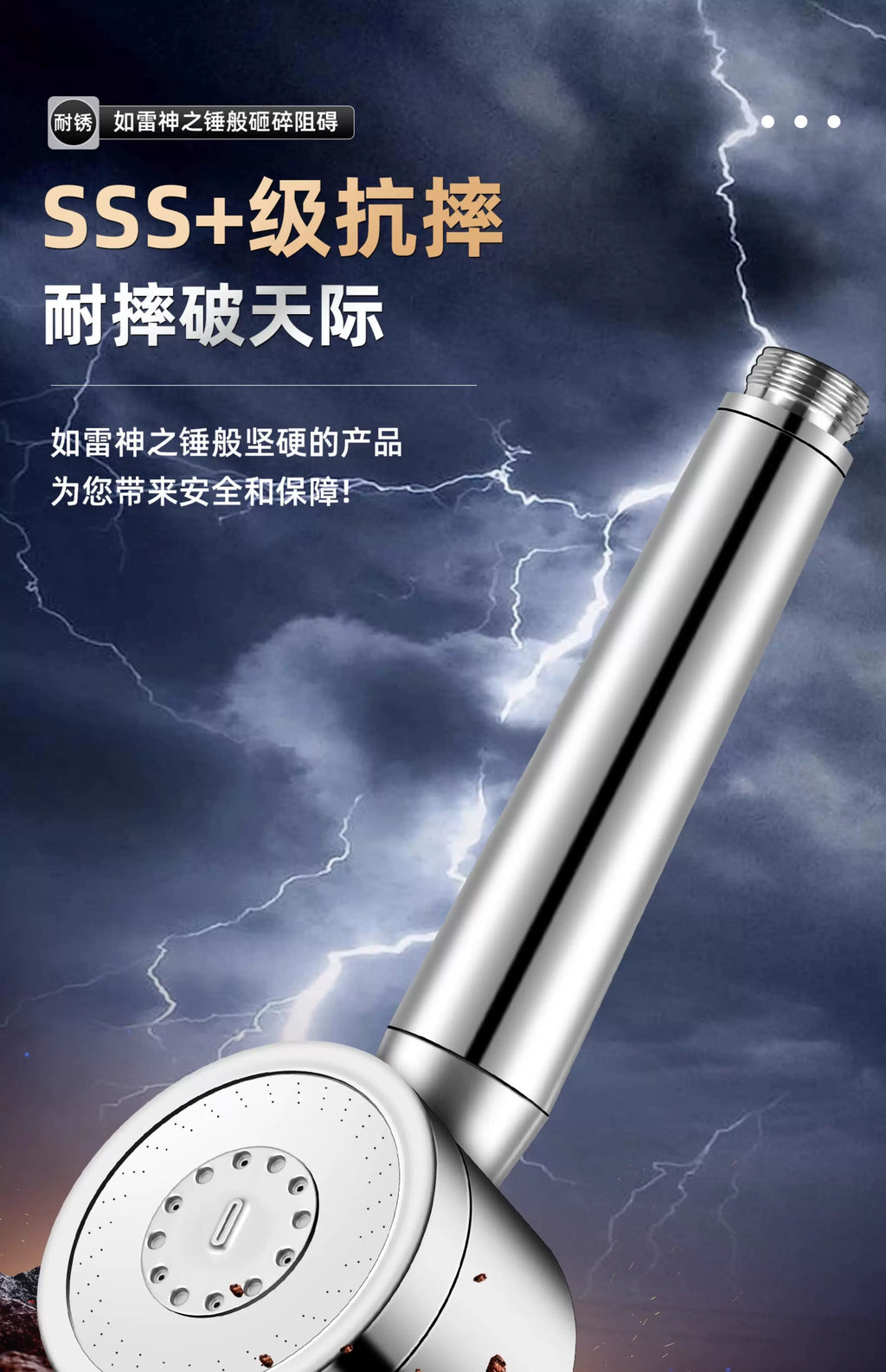 Upgraded 304 Stainless Steel High Pressure Shower Head 3 Modes Large Flow Sprayer Anti-Fall Shower Faucet Bathroom Accessories