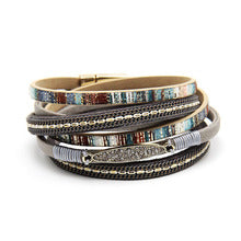 Cross-Border E-Commerce European and American Titanium Steel Lettering Old Pattern Cowhide Rope Bracelet Stainless Steel Magnetic Buckle Male and Female Couple Bracelet