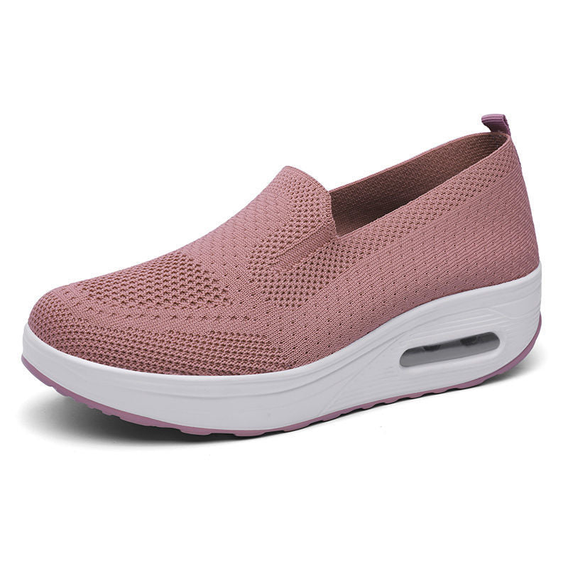 Women's Sports Shoes Cross-Border Foreign Trade 2026 New Model Thick-Soled Air-Cushioned Casual Shoes Mesh Slip-On Height-Increasing Walking Shoes for Women