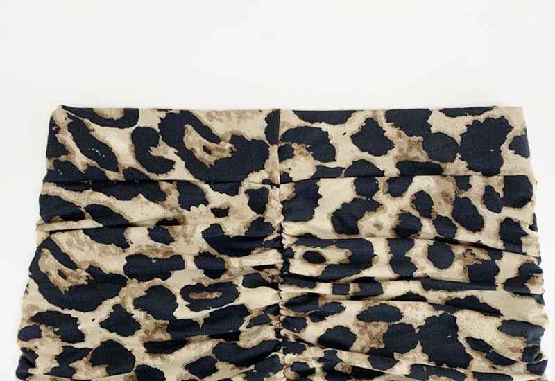 2025 Spring and Summer New High-Waisted Leopard Print Skirt European and American Fashion Sexy Tight Pleated Slit Mid-Length Skirt