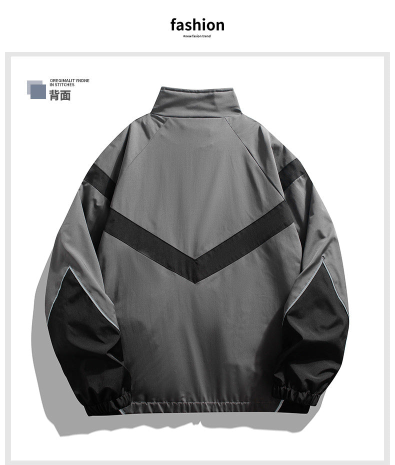 Russian Foreign Trade Trendy Brand Reflective Patchwork Stand-Up Collar Jacket Spring and Autumn Loose Sports Casual Jacket for Men