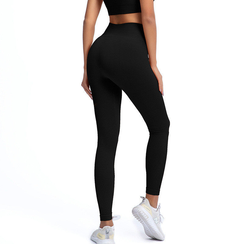Foreign Trade New Leggings Outer Wear Spring and Summer Women's Solid Color Elastic Tight Sports Pants Yoga Fitness Threaded Pants