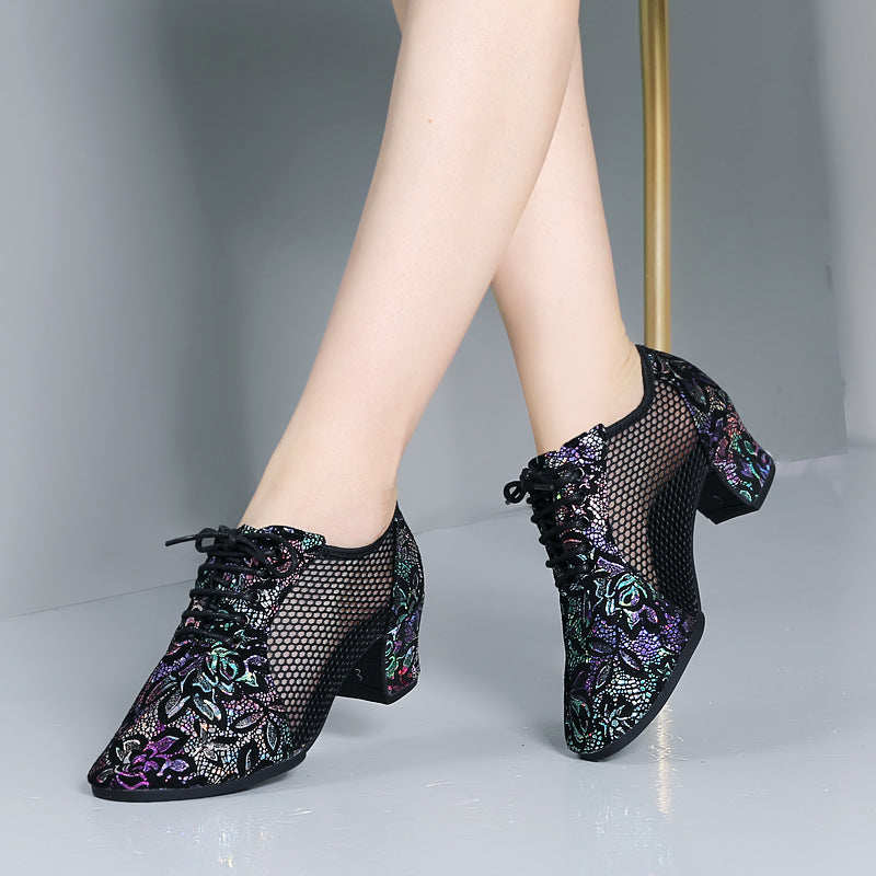 Leather Dance Shoes Latin Dance Shoes Adult Women's Middle-heel Teacher Shoes Cowhide Modern Dance Shoes Square Dance