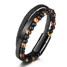 Cross-Border E-Commerce European and American Titanium Steel Lettering Old Pattern Cowhide Rope Bracelet Stainless Steel Magnetic Buckle Male and Female Couple Bracelet