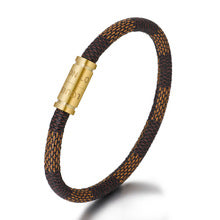 Cross-Border E-Commerce European and American Titanium Steel Lettering Old Pattern Cowhide Rope Bracelet Stainless Steel Magnetic Buckle Male and Female Couple Bracelet