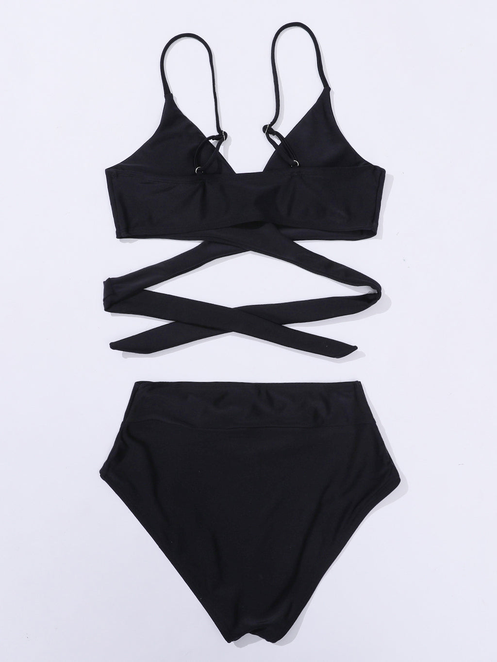 2025 New Bikini Cross-Border European and American Style Aliexpress Solid Color Tie-Up Sexy Bikini Two-Piece Swimsuit Swimwear for Women