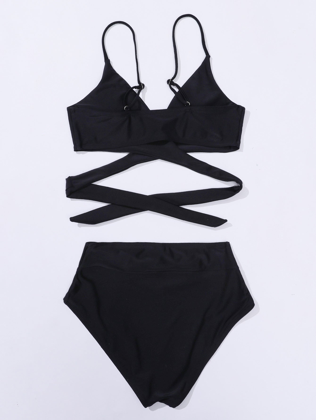 2025 New Bikini Cross-Border European and American Style Aliexpress Solid Color Tie-Up Sexy Bikini Two-Piece Swimsuit Swimwear for Women