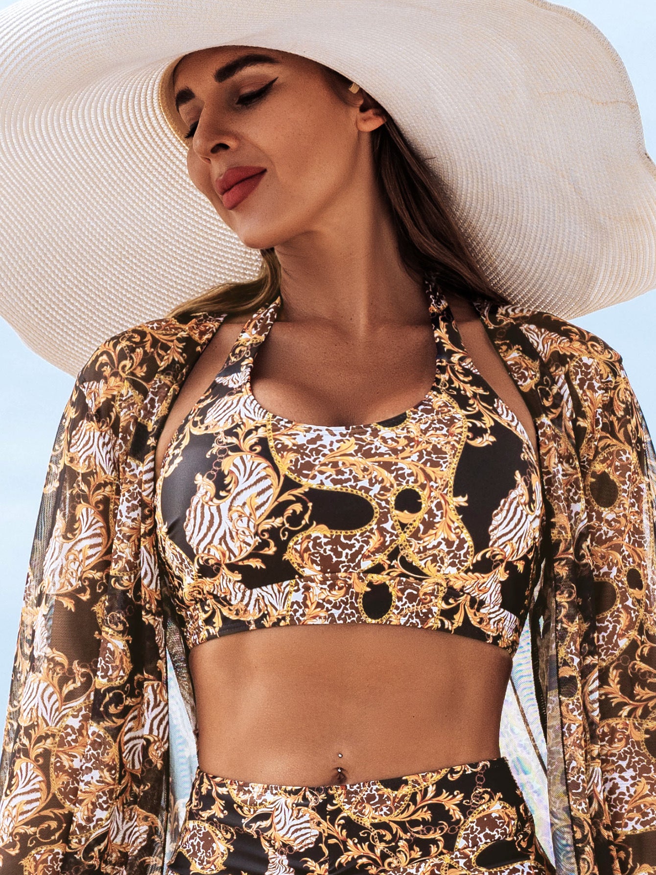 Mingyi New High-end European and American Fashion Sexy Women's Three-piece Bikini BIKINI Multicolor Printed Women's Swimsuit