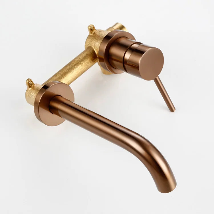 Wall Mounted Spout Basin Faucet Solid Brass Brushed Rose Gold Bathroom Bathtub Shower Mixer For Lavatory Sink Brushed gold Taps
