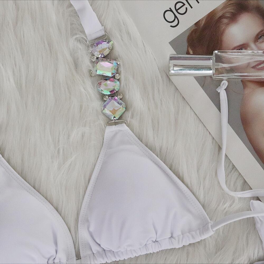 2022 European and American Sexy Bikini Plain Women's Split Strap Luxury Diamond Swimsuit Metal Chain Accessories Swimsuit