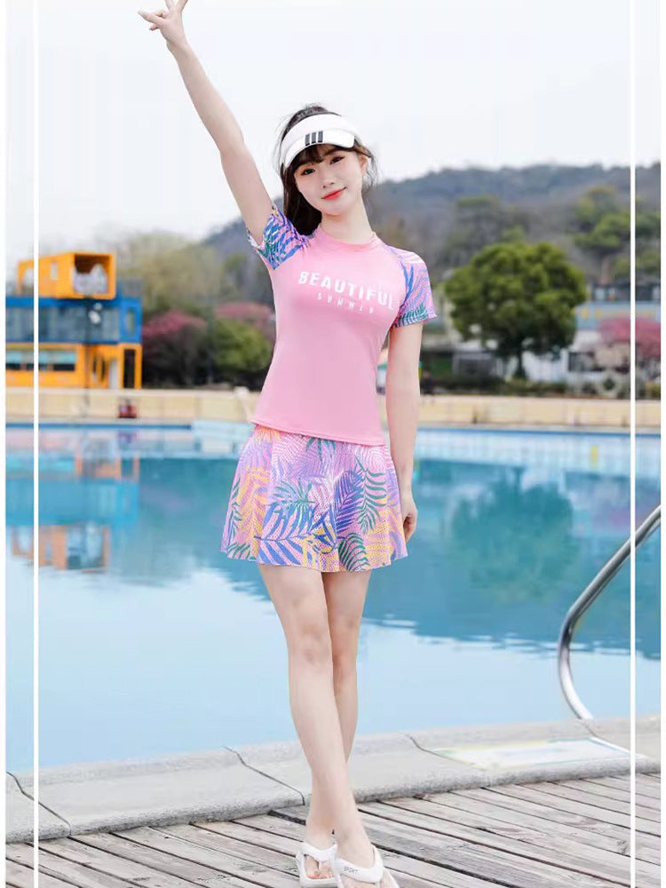 2025 Swimsuit Women's Split Conservative Belly-Covering Slimming Look Boxer Skirt Sports Style Student Hot Spring Korean Swimsuit