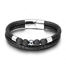 Cross-Border E-Commerce European and American Titanium Steel Lettering Old Pattern Cowhide Rope Bracelet Stainless Steel Magnetic Buckle Male and Female Couple Bracelet