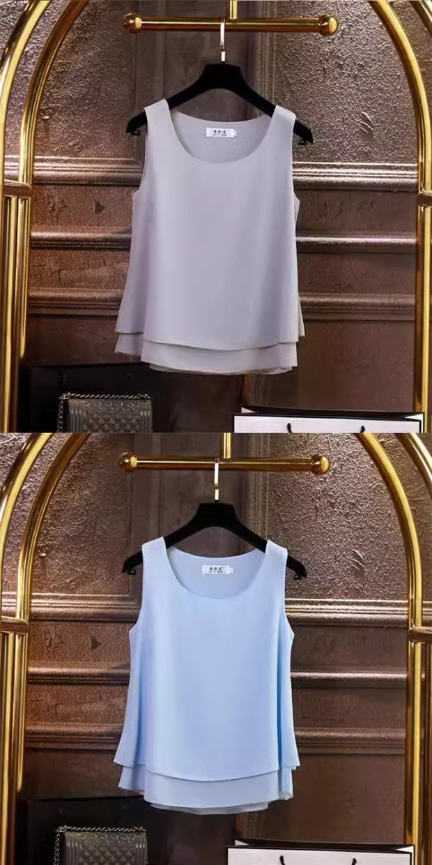 Chiffon Inner Double Small Camisole Black Sleeveless Top Base Shirt Women's Outer Wear Inner Wear Loose Chiffon Shirt