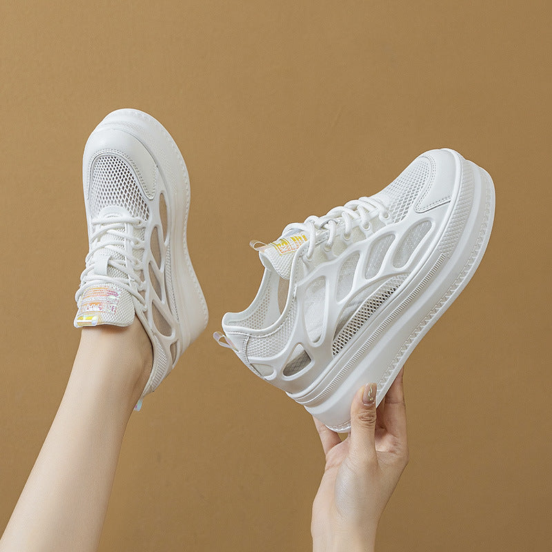 2025 Women's Shoes New Style Platform Thick-Soled Mesh Sports Casual Shoes Popular Internet Celebrity Breathable Trendy White Shoes Sandals