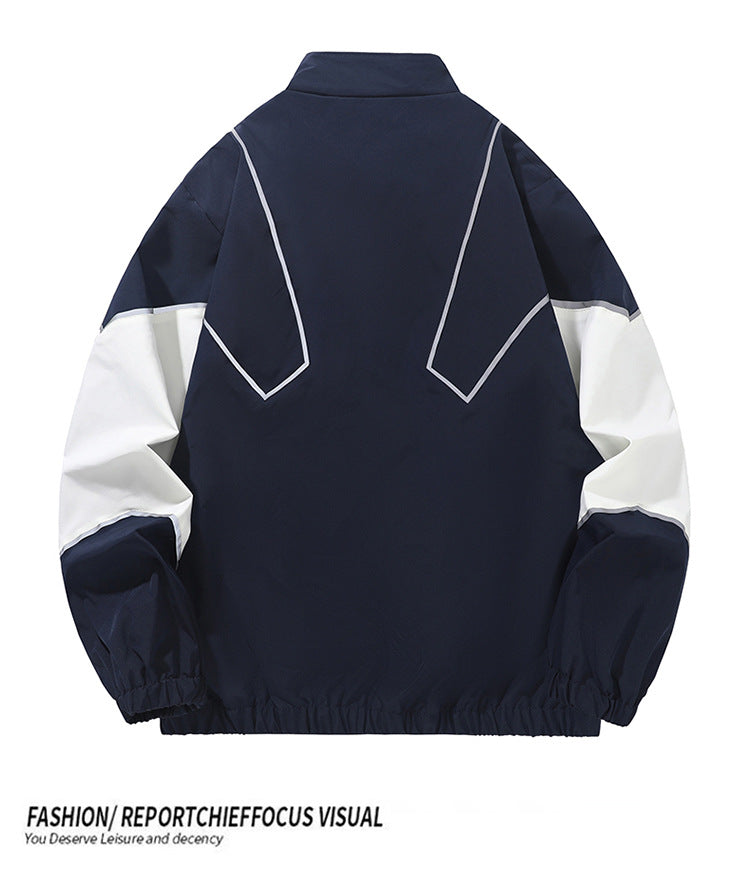 Russian Foreign Trade Trendy Brand Reflective Patchwork Stand-Up Collar Jacket Spring and Autumn Loose Sports Casual Jacket for Men